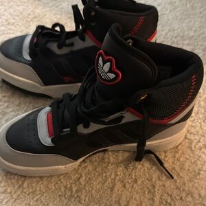 Adidas Black and Red High-Top Sneakers